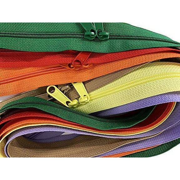 4.5mm YKK Zipper with Double Pull Purse or Handbag Zippers Head to Head Sliders Made in USA (30 Inches - 5 Zippers, Assorted Colors)