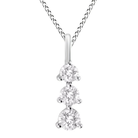 AFFY White Natural Diamond Three Stone Drop Pendant Necklace in 14K Solid White Gold (5/8 Ct)