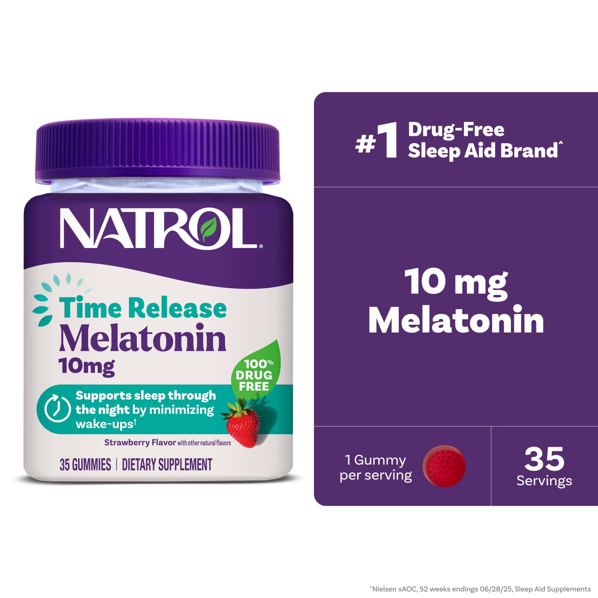 Natrol® Time Release Melatonin 10mg, Adult Sleep Gummies, Strawberry-Flavored Gummies, 35 Servings