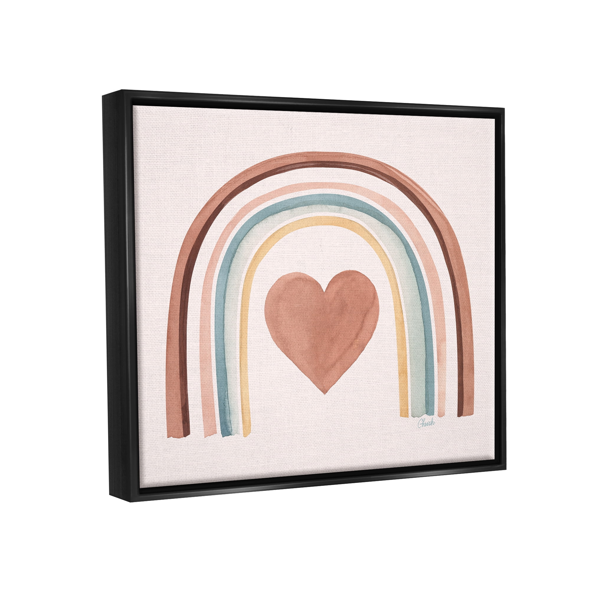 Stupell Earth Toned Rainbow Arch Heart Landscape Painting Black Floater Framed Art Print Wall Art