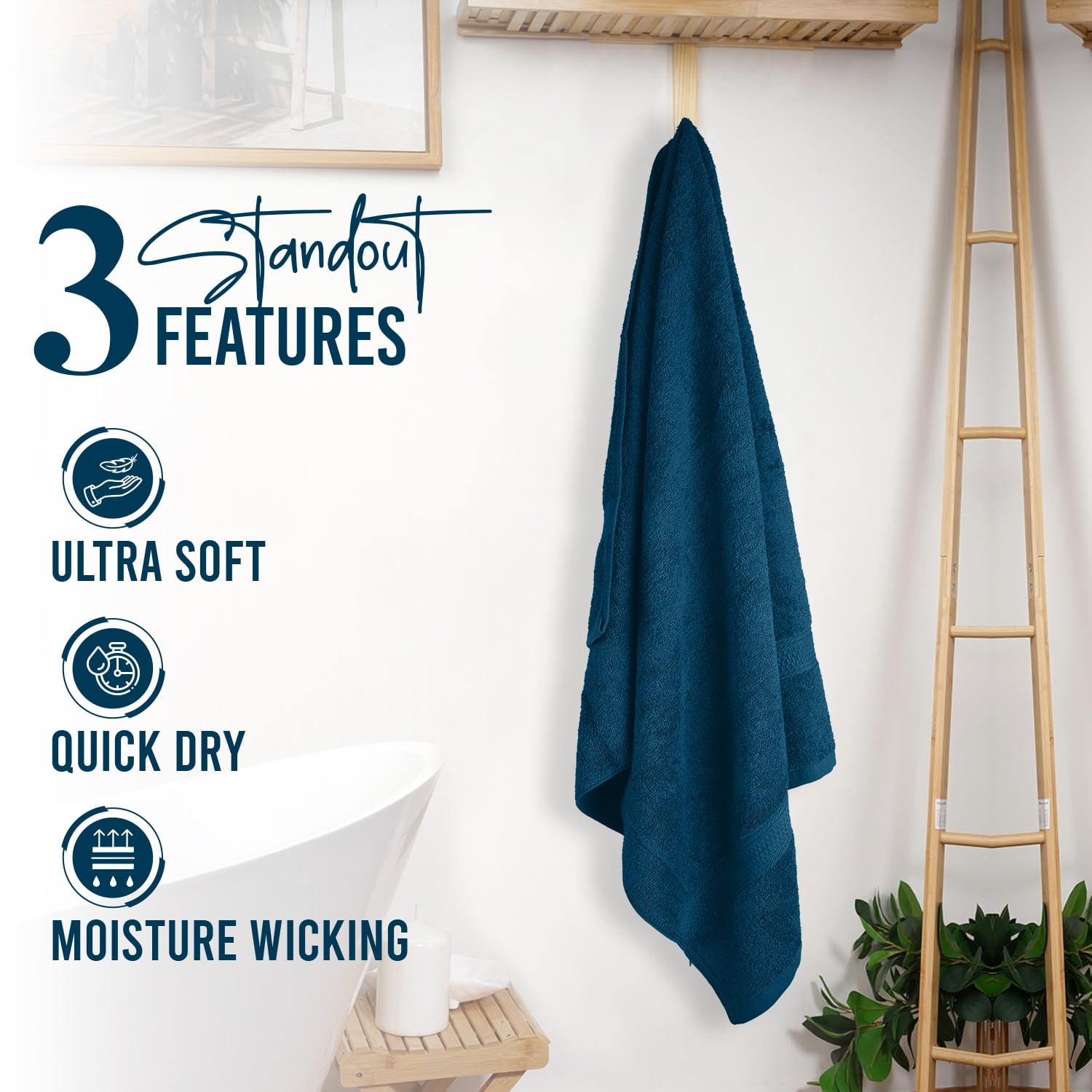 Dan River Bath Towel 4 Pack 27x54 in Ultra Soft Quick Drying Cotton Towel - Blue