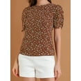 thumbnail image 6 of INSPIRE CHIC Women's Shirred Tops Crew Neck Short Sleeve Keyhole Back Floral Blouse XL Brown, 6 of 8