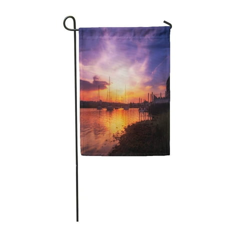 Blue Harbor House - LADDKE Blue Connecticut Vibrant Harbor Sunset Boats Colorful Norwalk Garden Flag Decorative Flag House Banner 12x18 inch