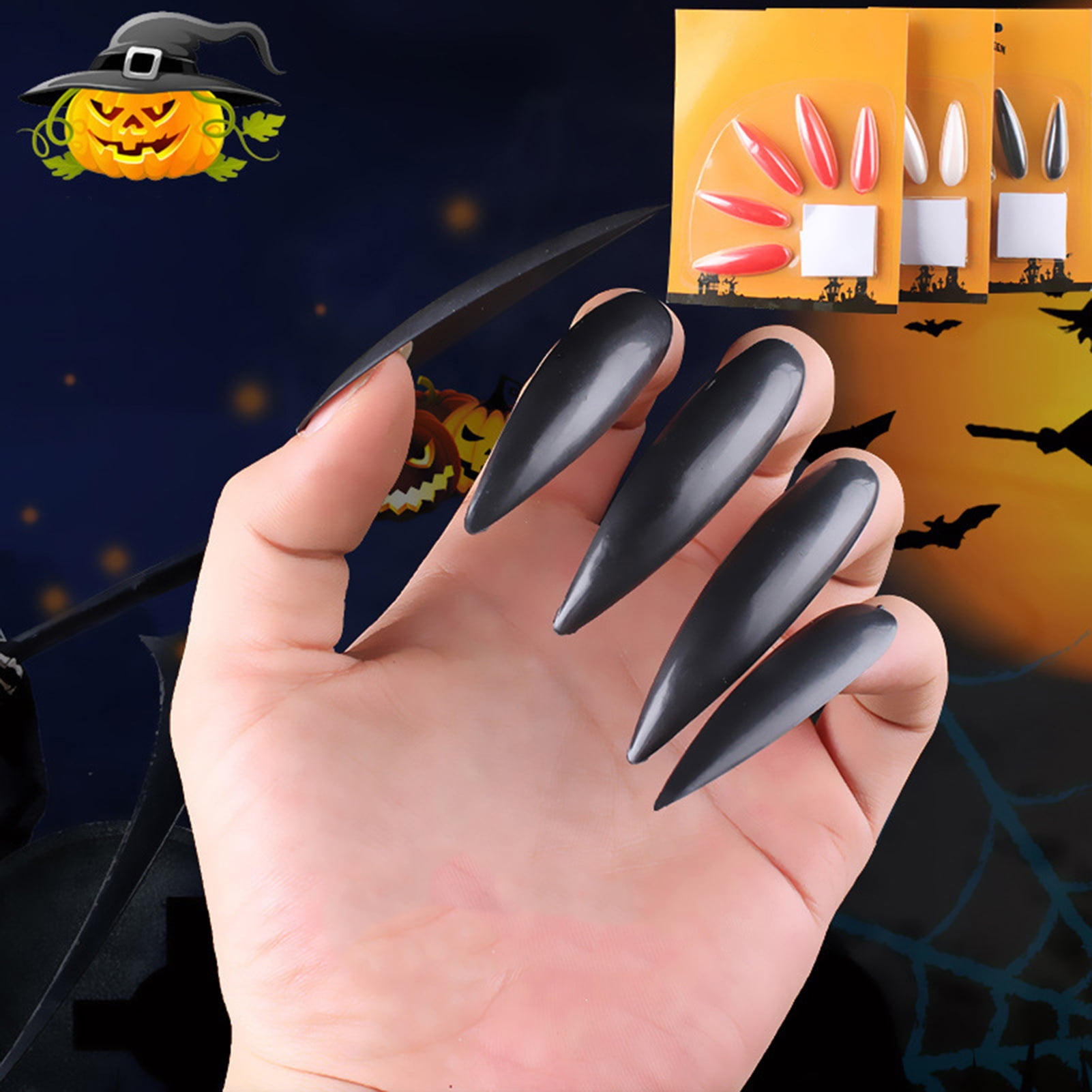 30 Doigts De Sorcière Halloween – Faux Ongles Plastique 5 Couleurs – Cosplay, Déguisement & Décoration De Fête