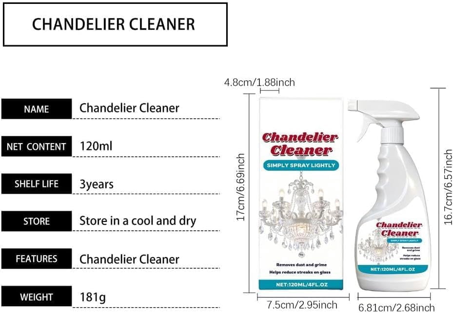 Chandelier Cleaner Spray – No Wipe Formula, Chandelier Cleaner Drip Dry Spray No Wipe, Streak-Free Formula, Safe for All Finishes (2PCS)