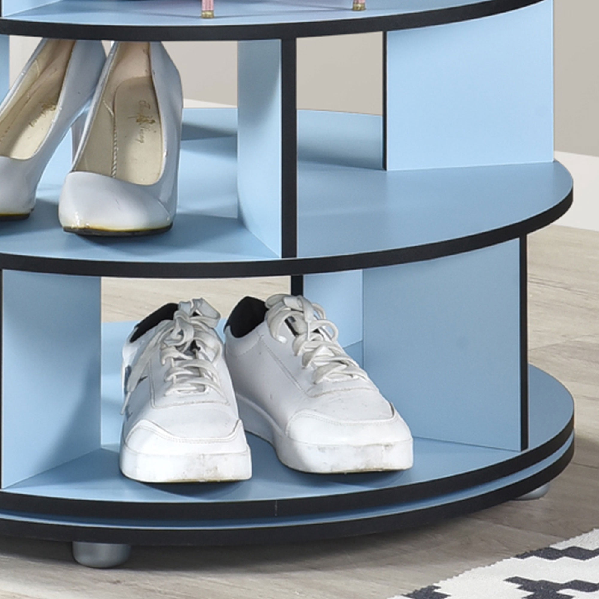 Kings Brand Furniture - 5-Tier Rotating Shoe Rack, 360° Revolving Lazy Susan Spinning Shoe Rack Tower Storage Organizer for Closet Entryway Bedroom Hallway, Blue