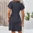 thumbnail image 4 of Twist Front Flowy Mini Dresses Trendy Womens Dress 2026, Mini Dresses for Women 2026 V Neck Short Sleeve A Line Dress, Summer Casual Work T Shirt Sundresses Dark Gray L, 4 of 5