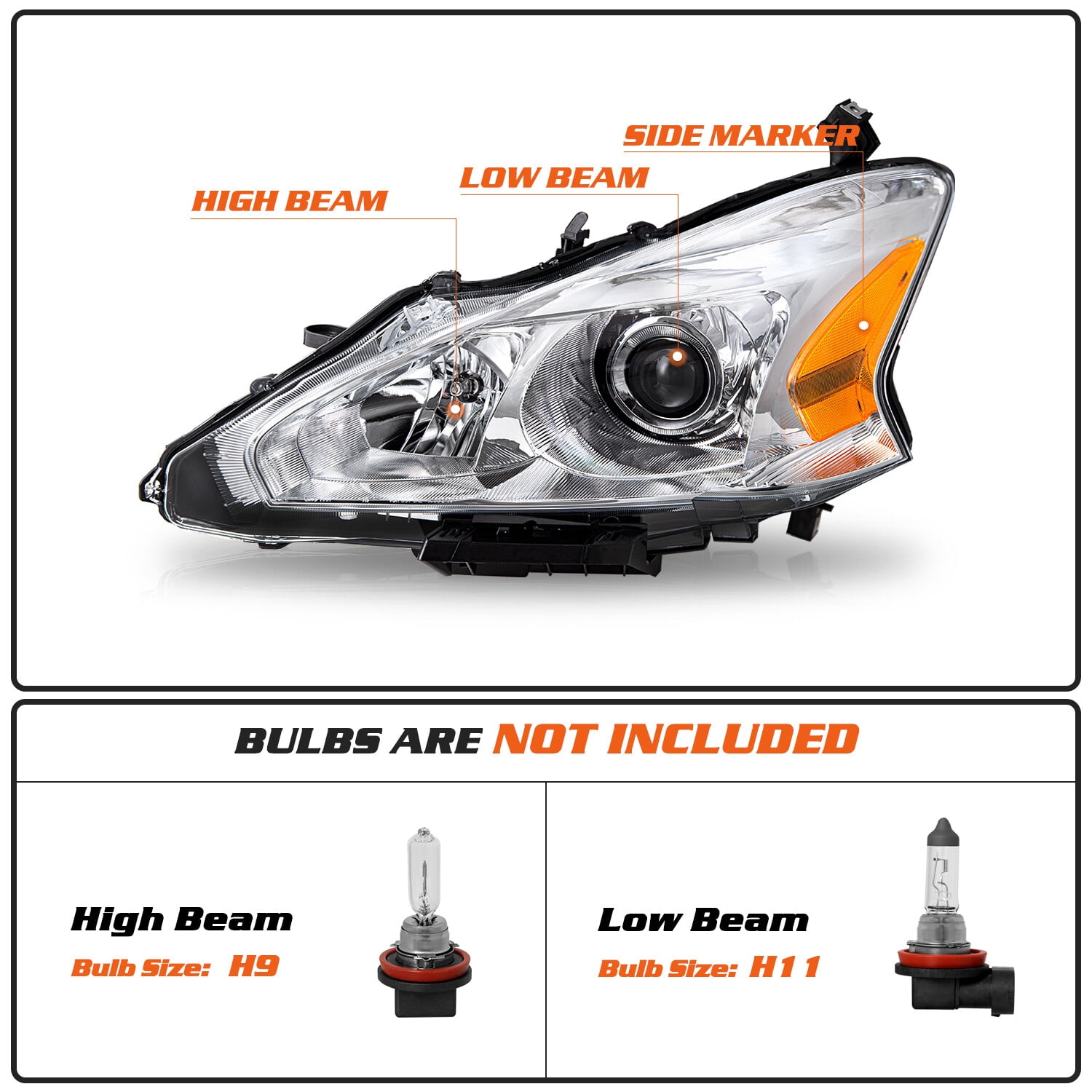 Bryght Halogen Headlights Fit 2013-2015 Nissan Altima 4Dr Sedan