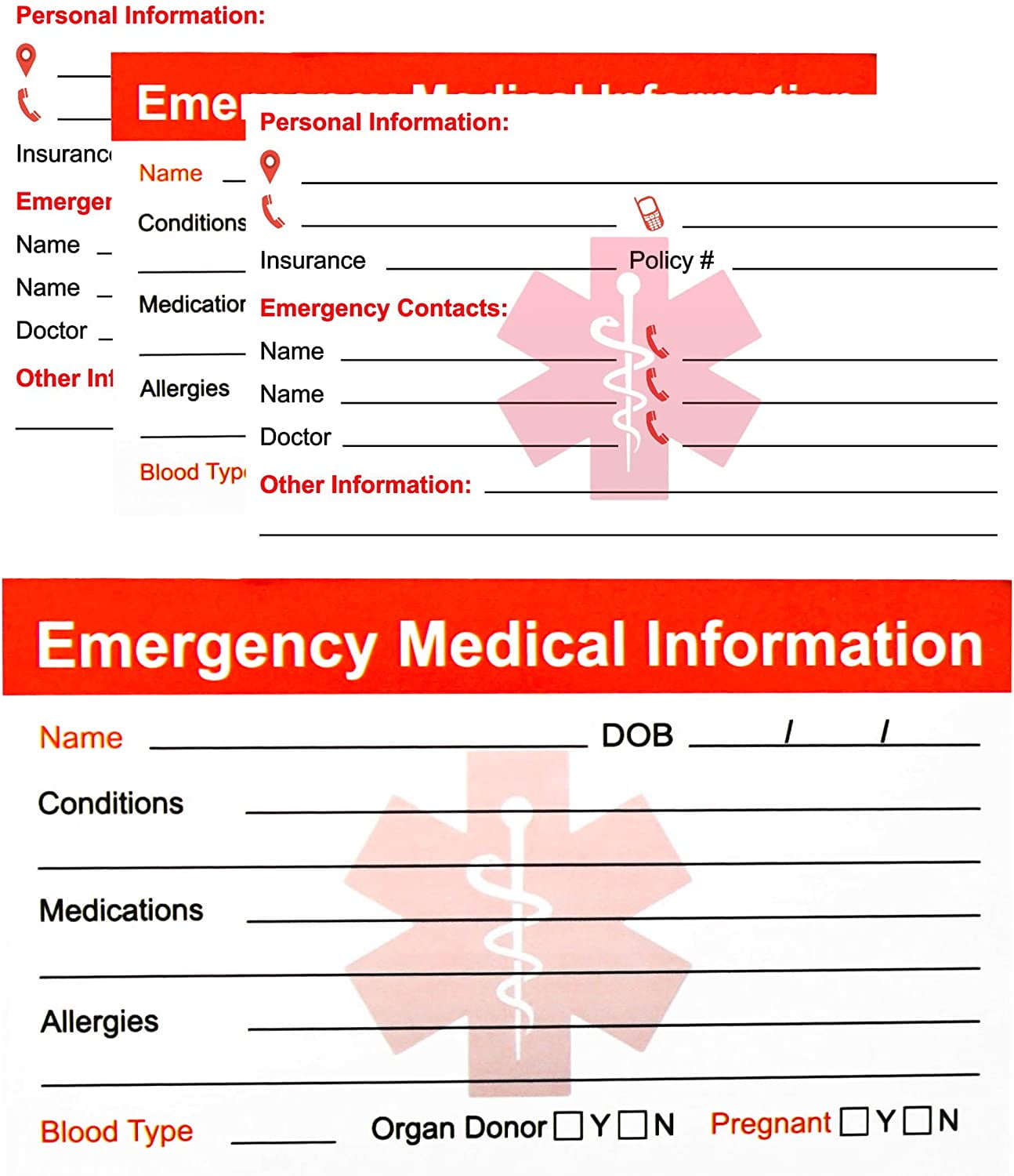 RXBC2011 Emergency Medical Information ID Card Pack of 5 - Walmart.com