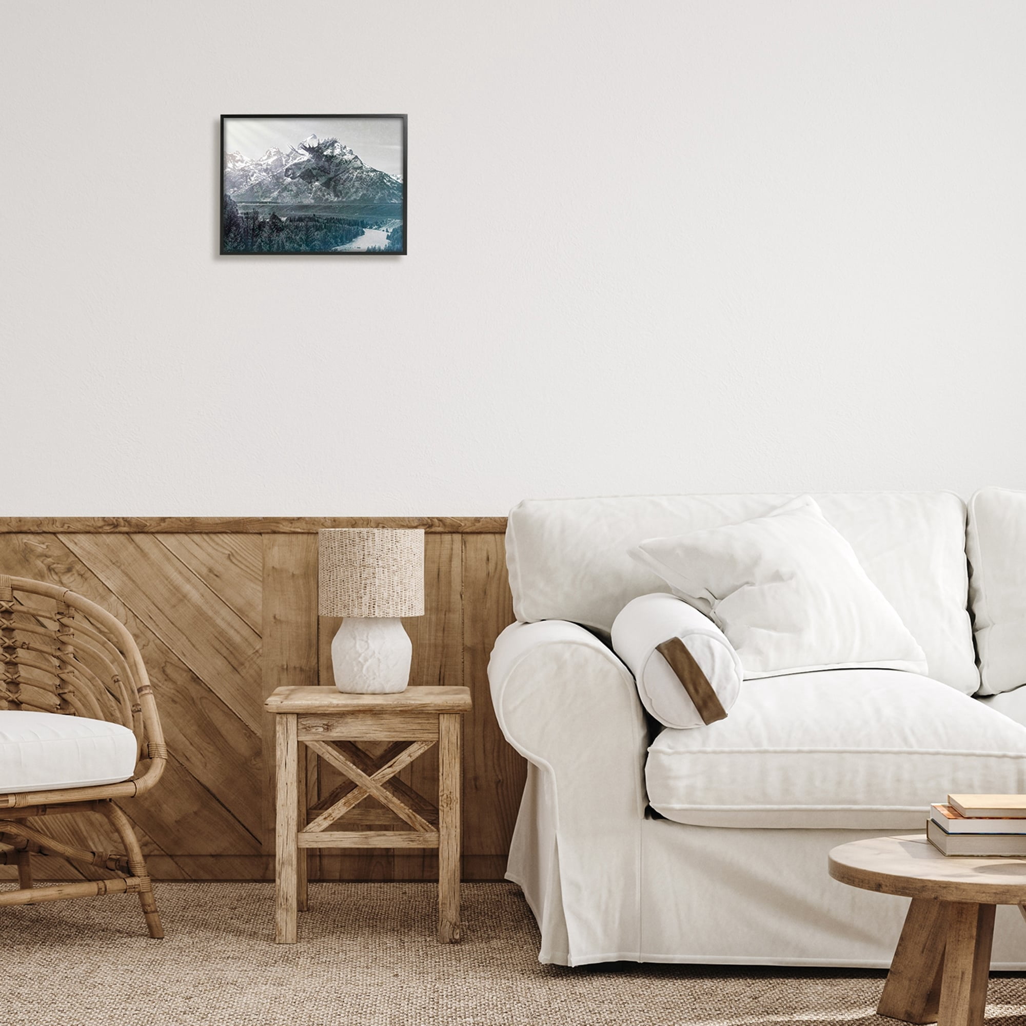 Stupell Industries Quaint Sunny Mountain River Scenery Moose Antlers Framed Wall Art, 14 x 11, Design by Daniel Sproul