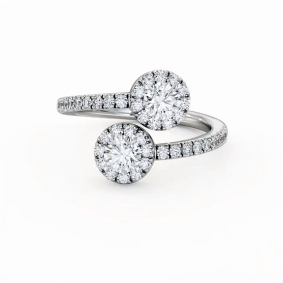 Spot Jewel 1.6 Ct Round Cut Lab Created Diamond Ring - 14K White Gold Plated Metal - Toi Et Moi Bypass Solitaire with Accent Halo Design Ring for Women - Diamond Ring for Engagement or Wedding