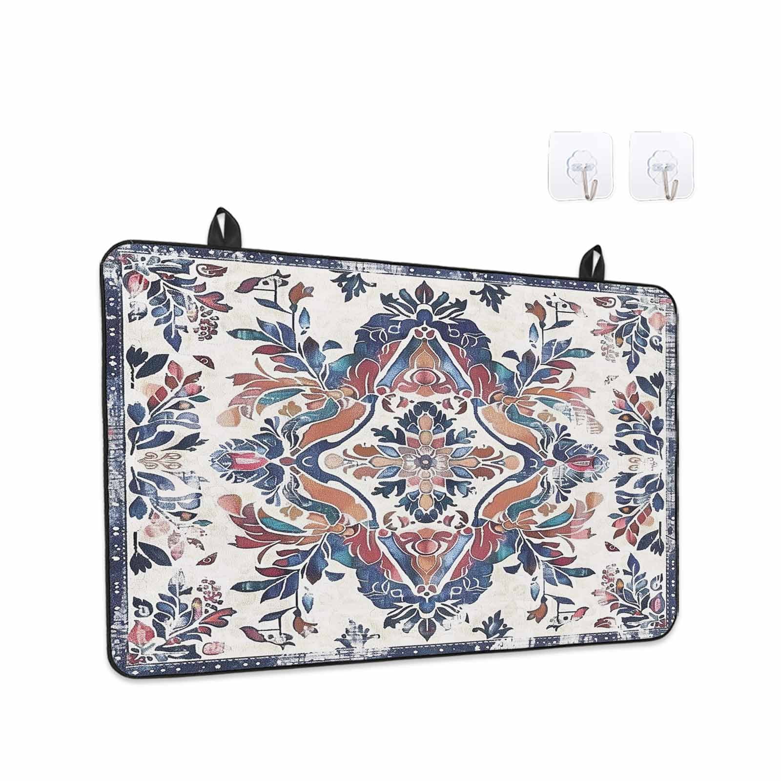 Boho Navy Blue Stove Top Cover for Electric Stove, Heat-proof & Non Slip Glass Top Stove Cover Protector, Vintage Southwestern Geometric Art Kitchen Flat Cooktop Rubber Mat 24x21 Inches