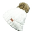 thumbnail image 2 of GanJingRen Womens Faux Fur Pompom Fleece Lined Thick Warm Winter Knitted Slouchy Cuff Beanie Hat -White, 2 of 4
