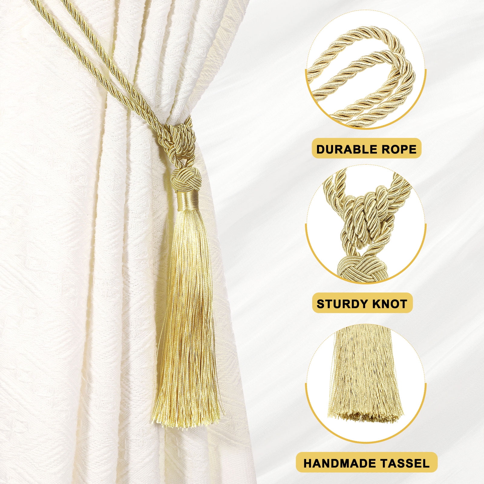 Unique Bargains Handmade Elegant Curtain Tiebacks Tassel Home Decor Gold Tone 4 Pcs