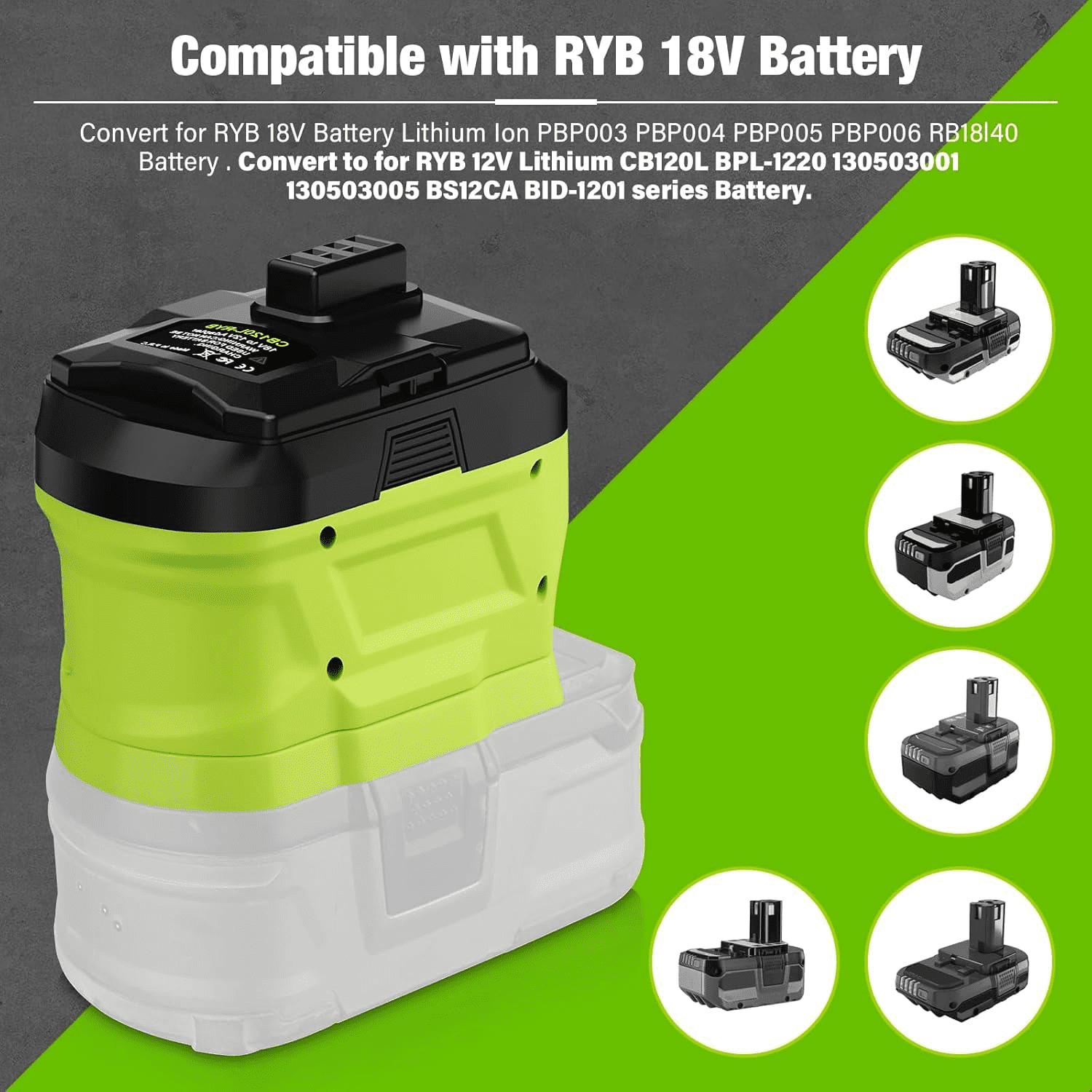 attery Adapter for Ryo.bi 18V Li-ion Battery Convert to Work with for Ryo.bi 12V Lithium Power Tools