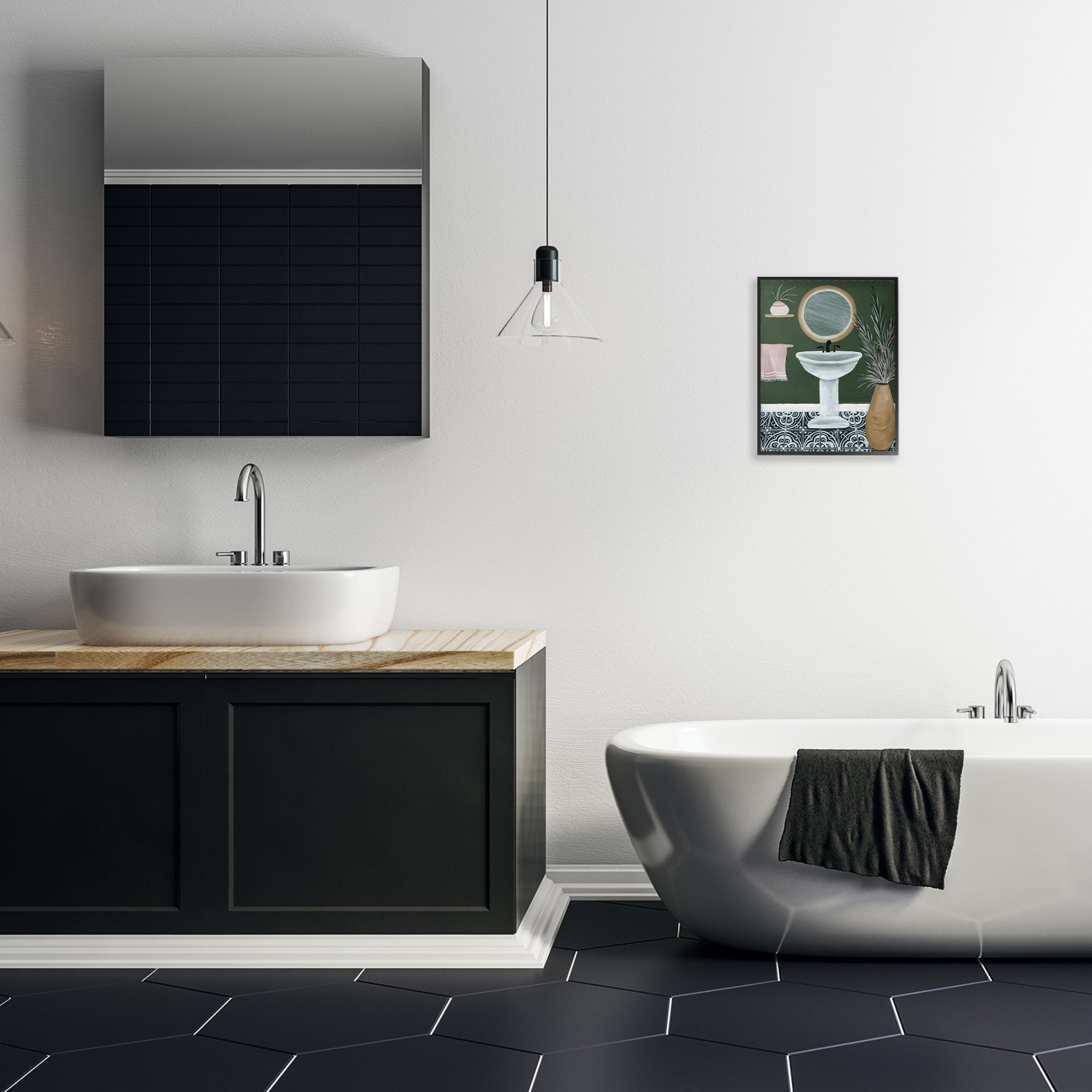 Stupell Industries Chic Green Bathroom Typography Painting Black Framed Art Print Wall Art, 11 x 14