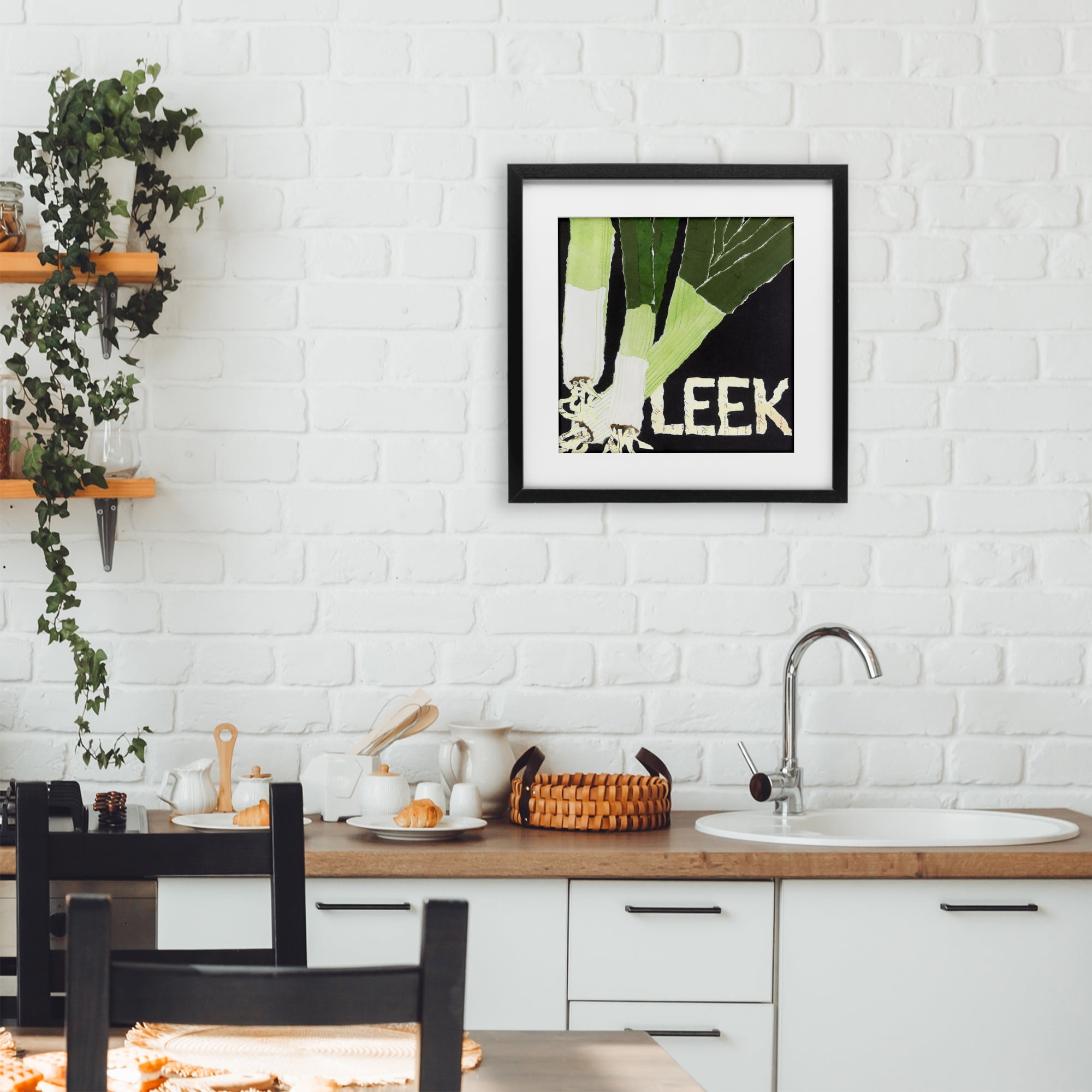 Stupell Industries Collaged Leek Vegetable Black Framed Print Under Glass, design by Nancy Overton