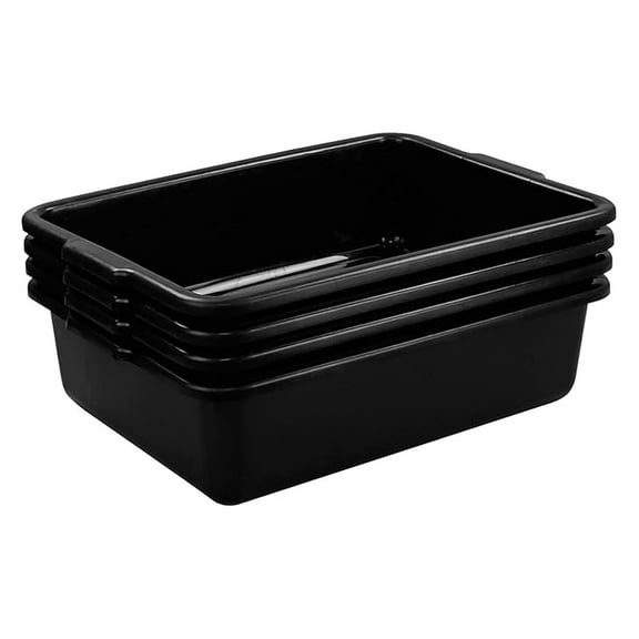 32L Bus Tub 4 Pack - Large Wash Basin, Storage Container - Black Plastic Utility Tub with Handles for Laundry, Cleaning, Gardening & More