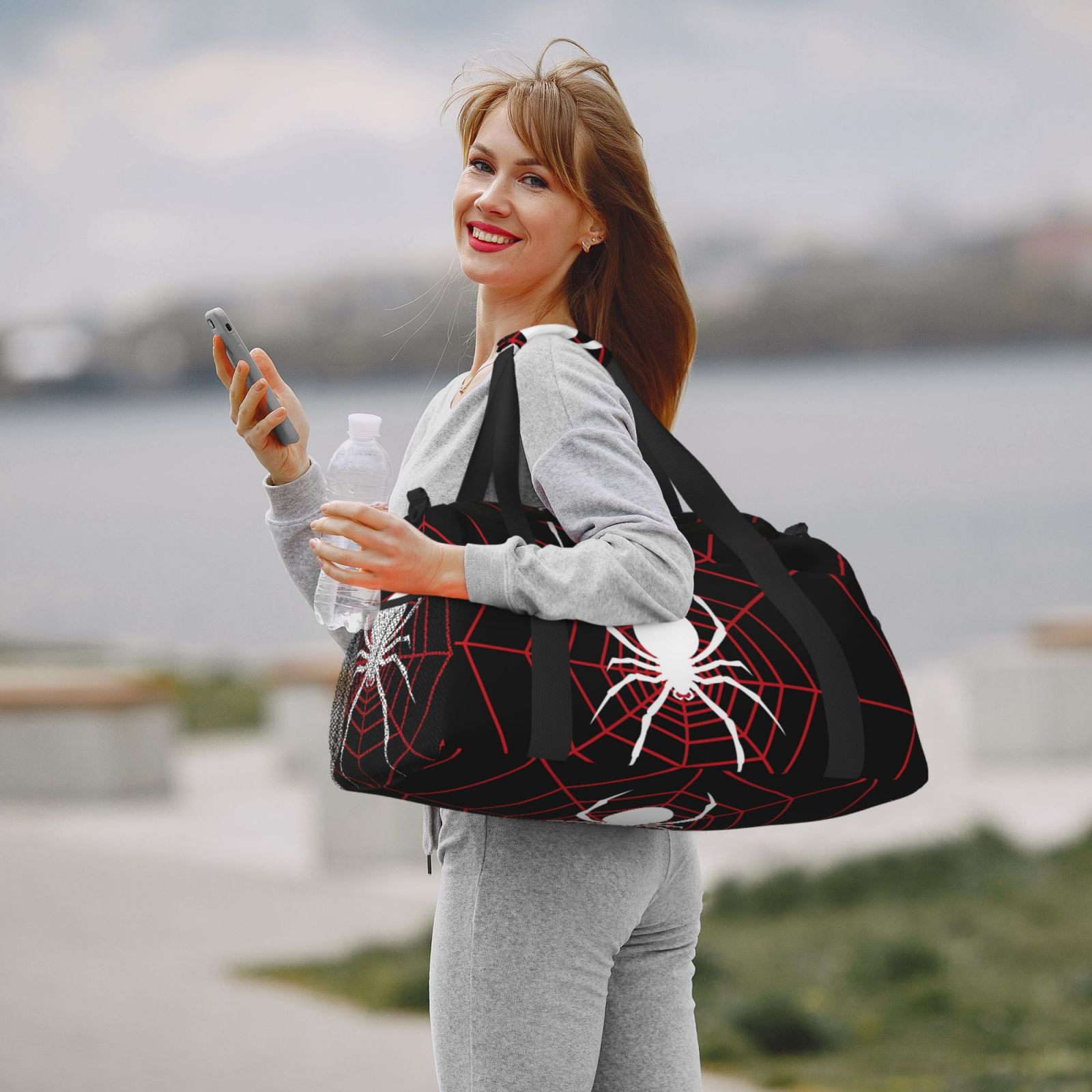Horeoi Spider On The Web for Travel Duffle Bag with Adjustable Strap - Large Capacity Hand Carry for Gym Sports Outdoor