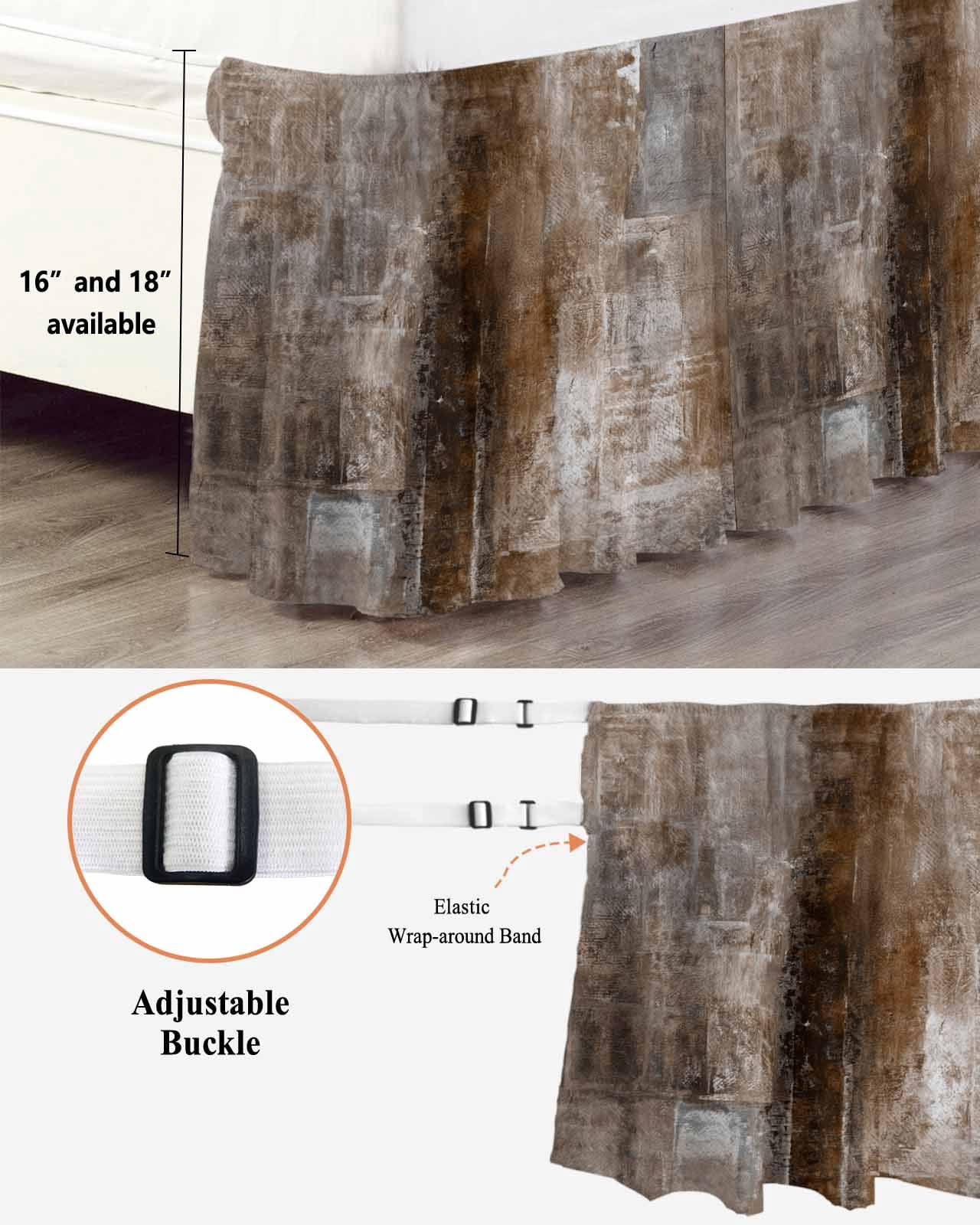 Brown Wrap Around Bed Skirts for Queen Bed 16" Drop,Bed Skirt with Adjustable Elastic Belt Dust Ruffle Bed Valance for Bedroom Hotel Retro Oil Painting Modern Abstract Art Aesthetics Bed Frame Cover