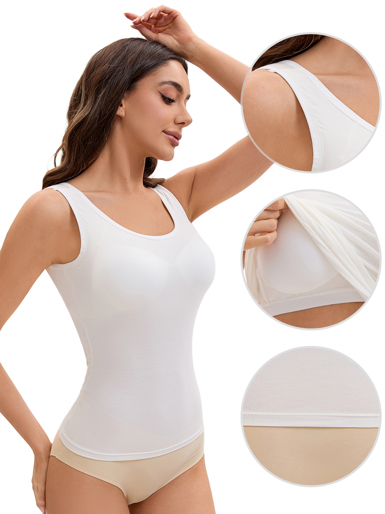 Unique Bargains Women's Wide Strap Camisoles with Built-In Padded Bras S White