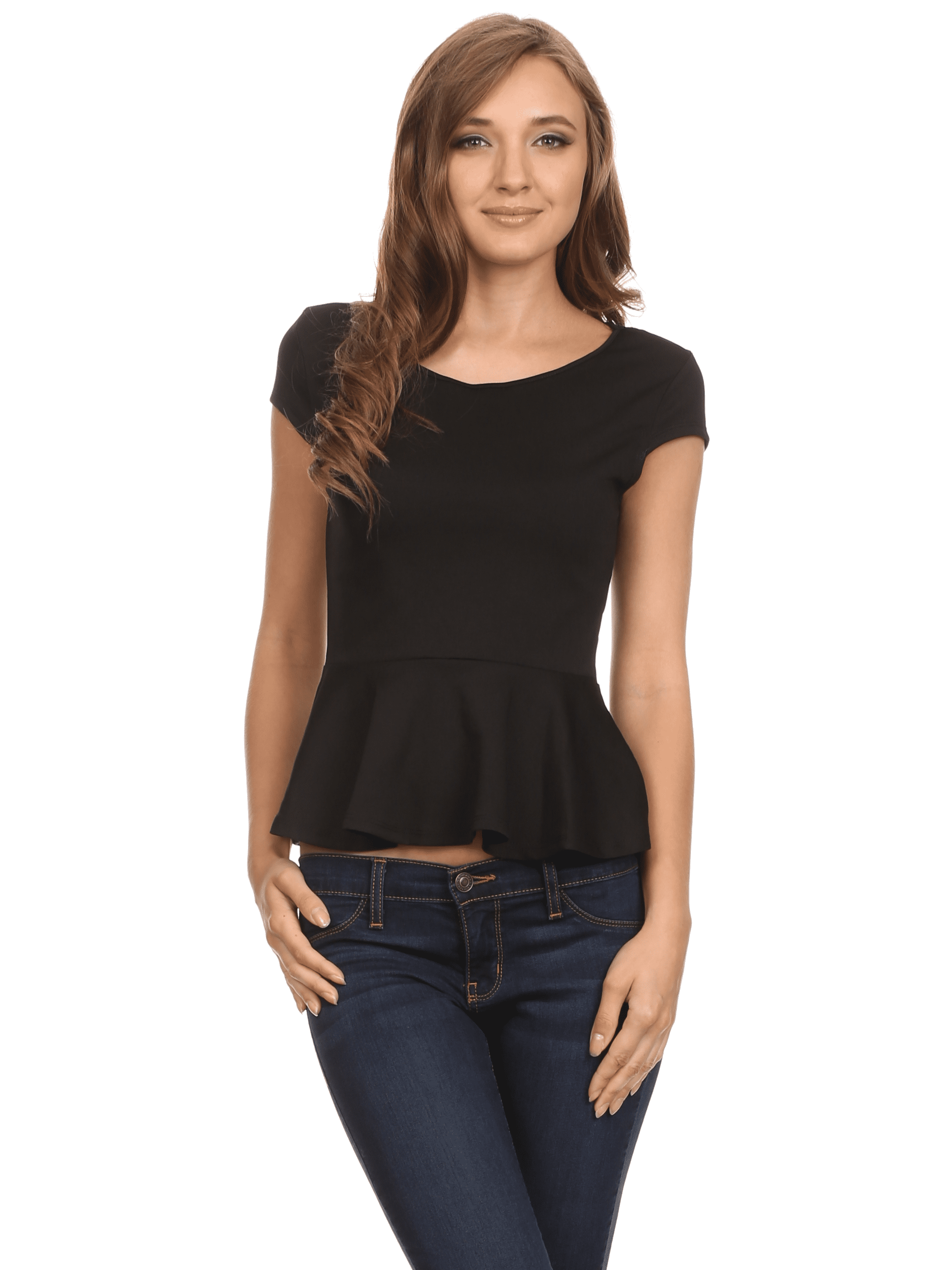 Simlu - Peplum Tops for women Short Sleeve Cotton Round Neck Fitted ...