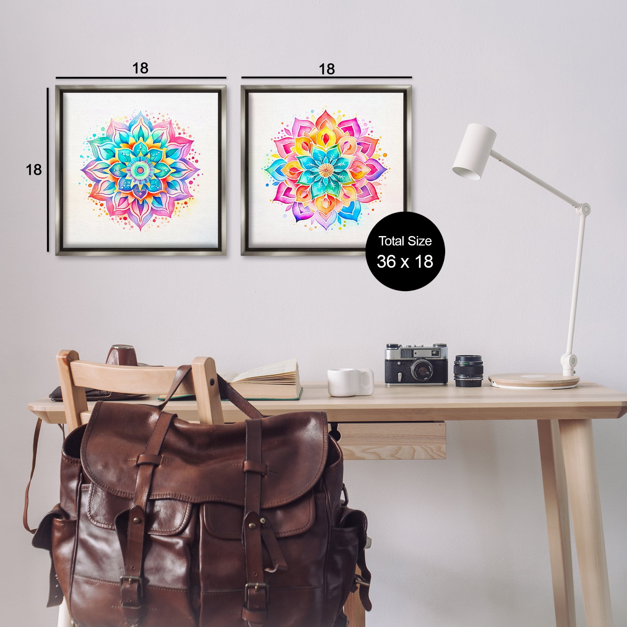 Stupell Industries Bright Boho Mandalas Abstract Painting Gray Floater Framed Canvas Art Print Wall Art, 18 x 18, Set of 2