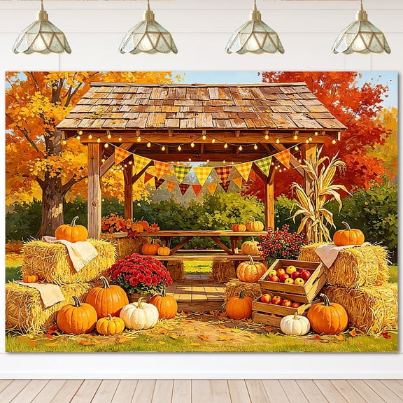 Mocsicka Fall Banner Autumn Pumpkin Photography Backdrop Harvest Background for Family Portrait Thanksgiving Party Decor Photo Booth Props 7x5 ft