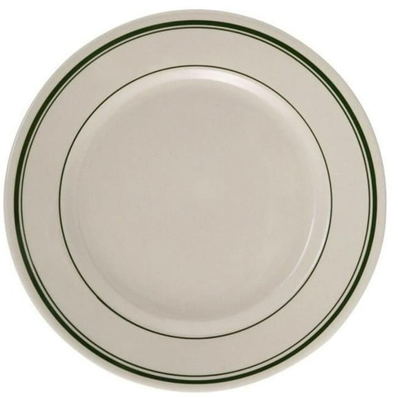6.625 in. China Green Band Round Plate, White Color - Pack of 36