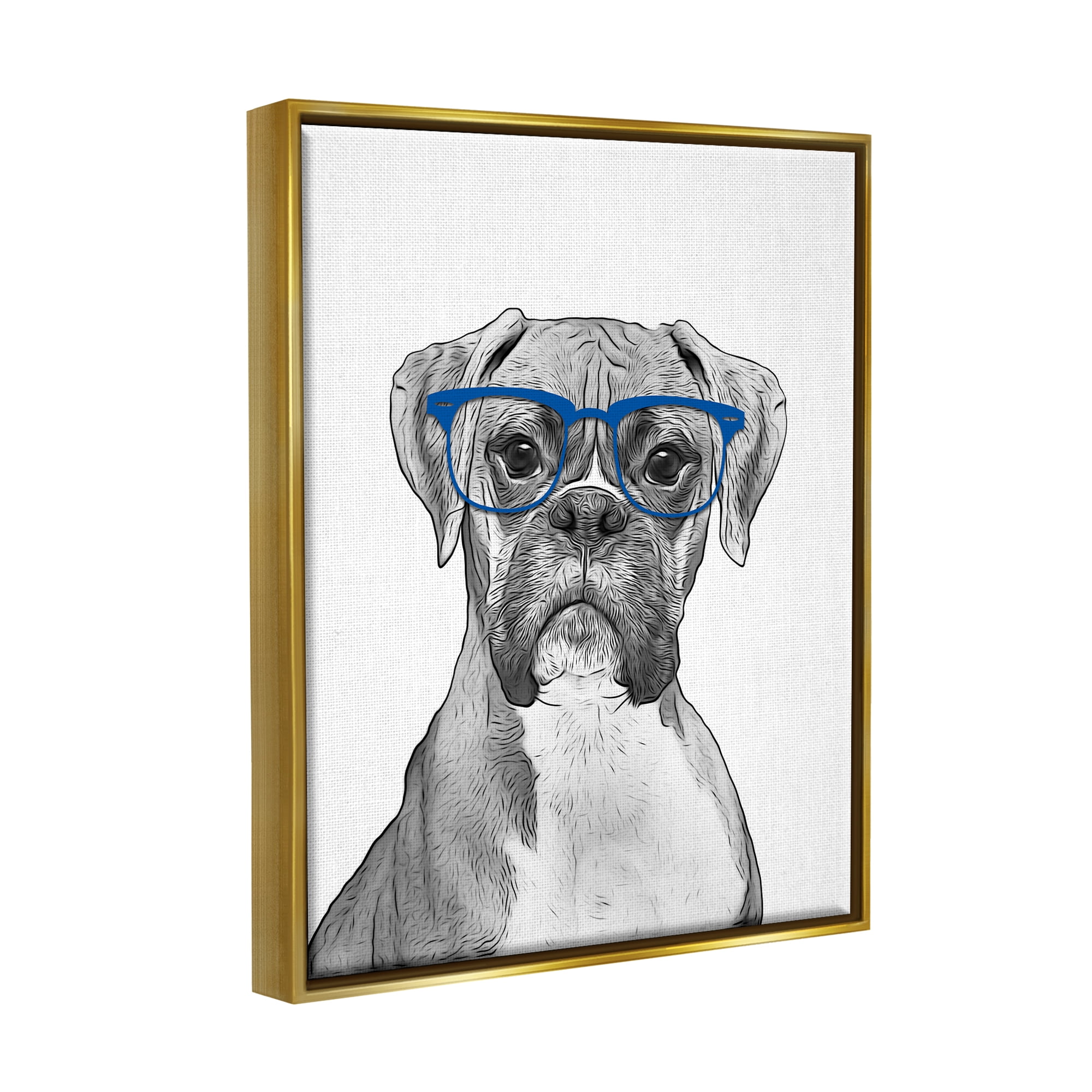 Stupell Industries Fun Boxer Dog Wearing Glasses Animals & Insects Painting Gold Floater Framed Art Print Wall Art
