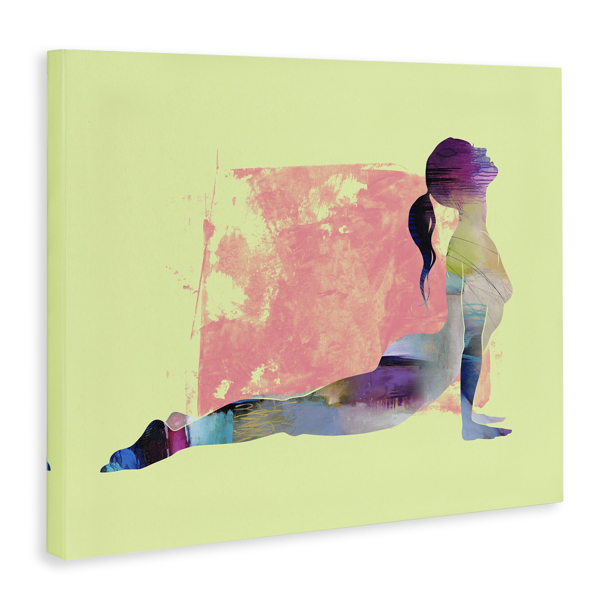Stupell Industries Yoga Pose on Yellow People Painting Wrapped Canvas Art Print Wall Art, 48 x 36