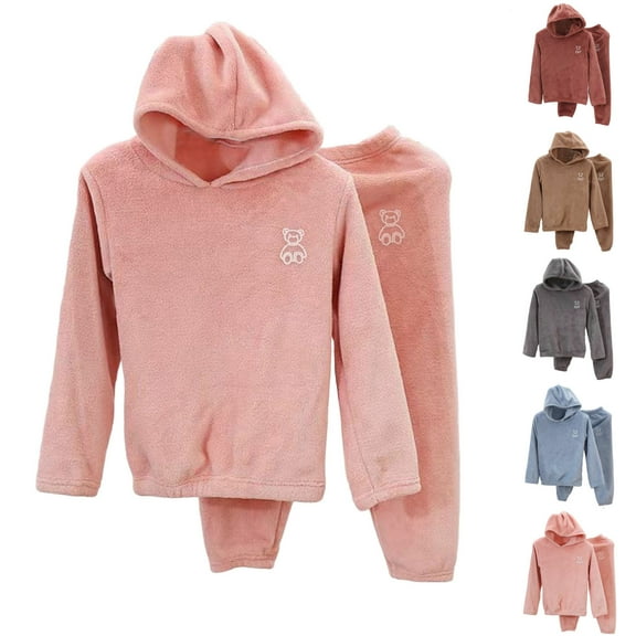 Cowsor Lounge Sets for Boys Girls Fuzzy Two Piece Outfits Fleece Winter Warm Pajamas Sets Fluffy Plush Top Fleece Pants Sleepwear