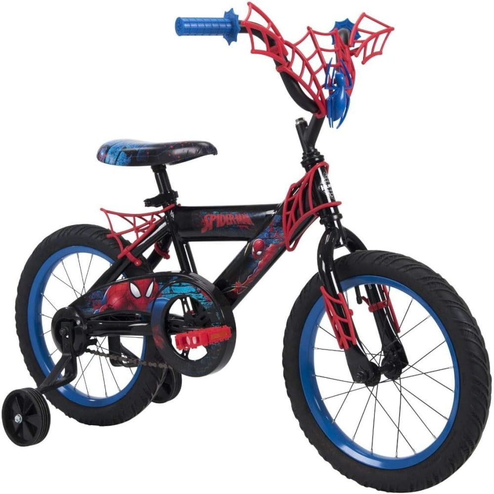 huffy marvel spider man 16 bike with webtrap handlebar plaque