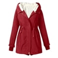 thumbnail image 1 of WEIYLL Womens Fleece Jacket Warm Solid Color Hooded Zipper Pockets Red Fall Coats Size M, 1 of 4