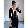 thumbnail image 2 of Women'S Contrast Colorblock Cardigan Vest Two-Piece Set Long Sleeve Cropped Cardigan Striped Shawl, 2 of 6