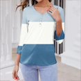 thumbnail image 2 of HVOBTTY Womens 3/4 Sleeves Pullover T Shirt, Fall Tops for Women, Women's Casual Print V Neck 3/4 Sleeve Patchwork T Shirt with Button Gray, XXL, 2 of 5