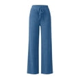 thumbnail image 5 of Iyufng Ribbed Knit Wide Leg Pants for Women Elastic Drawstring High Waist Womens Comfy Casual Lounge Pants with Pockets, 5 of 8