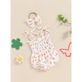 thumbnail image 6 of Aojekbee Baby Girl 2Pcs Summer Outfits Cute Sleeveless Tie Strap Floral Romper with Headband Set Newborn Clothes, 6 of 10