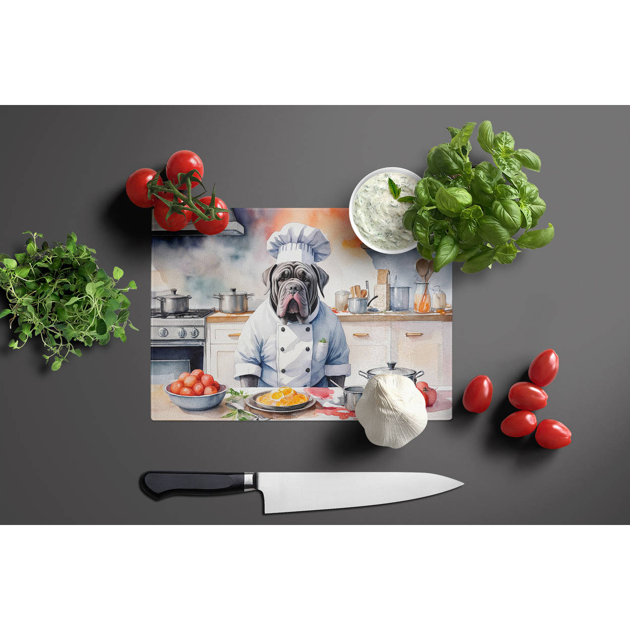 Neapolitan Mastiff The Chef Glass Cutting Board 12 in x 15 in