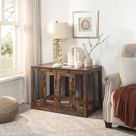 UPC: 0659252974906 | Unipaws Dog Crate with Cushion and Tray  Wooden Metal Dog Kennels with Double Doors