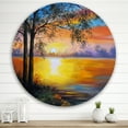 thumbnail image 2 of Designart 'Tree Near The Lake in Evening' Traditional Circle Metal Wall Art 29x29 - Disc of 29, 2 of 5