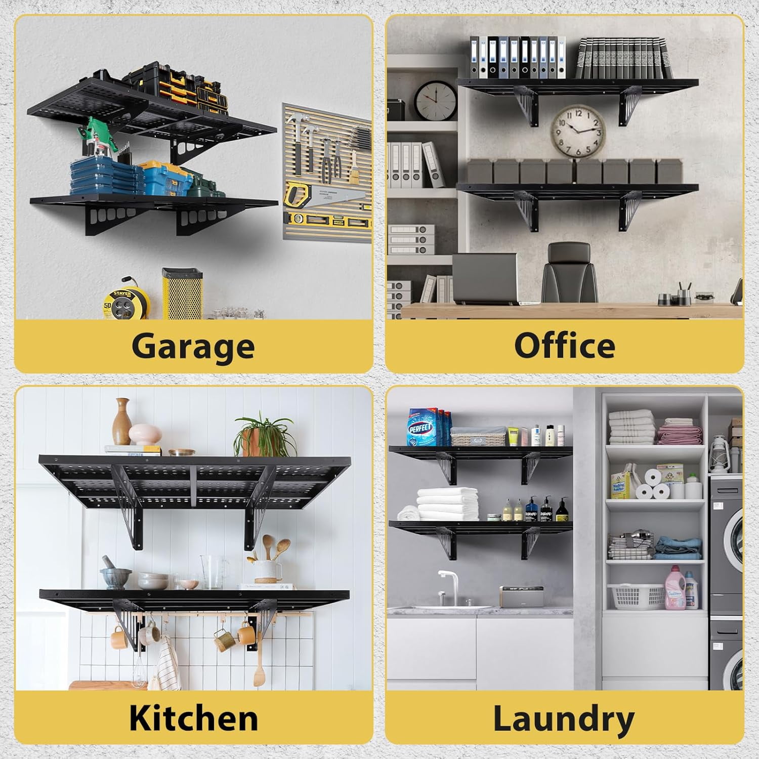 M optimized Set of 2 Garage Storage Rack 1.6x4ft Garage Wall Shelves Storage Floating Shelves 560lbs Capacity, 20"x48" Black