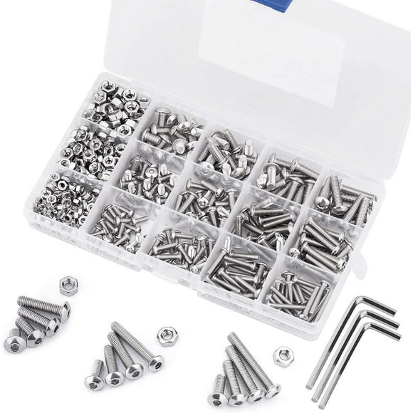 Screw Organizer With 500 Pieces Metric Screw Assortment, Hex Button Head Machine Screws, Corrosion & Weather Resistant, Heat Resistant, High Quality 304 Stainless Steel, Bolts