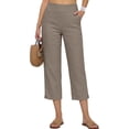 thumbnail image 4 of Ladies' Fashionable Casual Solid Color Cotton Linen Seven Quarter High Waist Casual Pants, 4 of 6