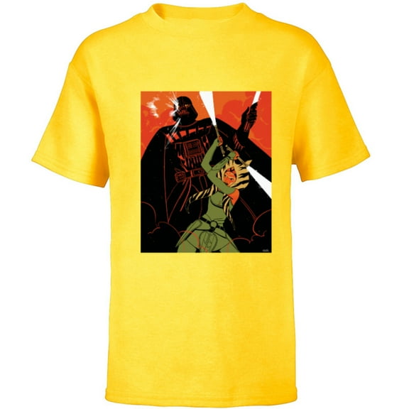 Star Wars Rebels Ahsoka Tano and Darth Vader Duel - Short Sleeve T-Shirt for Kids - Customized-Yellow