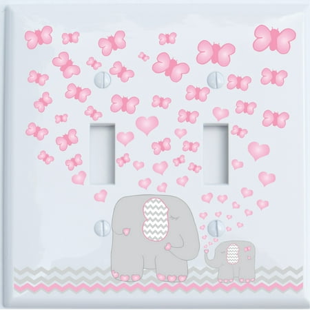 Pink Elephant Double Toggle Light Switch Plate Covers Pink Elephant Double Toggle Light Switch Plate Covers Nursery Wall Decor With Grey And