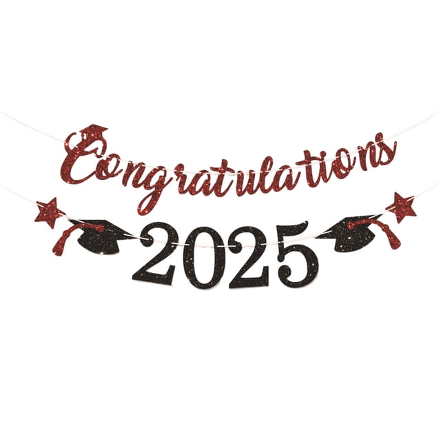 Hearth & Gear Red And Black Congratulations Banner Graduation Decorations 2025 Class Of 2025 Decorations Graduation Banner Grad Party Decorations 2025 Hanging Snowflakes from Ceiling Window Light
