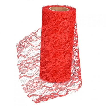Red 10-Yard Wedding Table Runner and Chair Sash with Floral Lace and Tulle for Party Decor