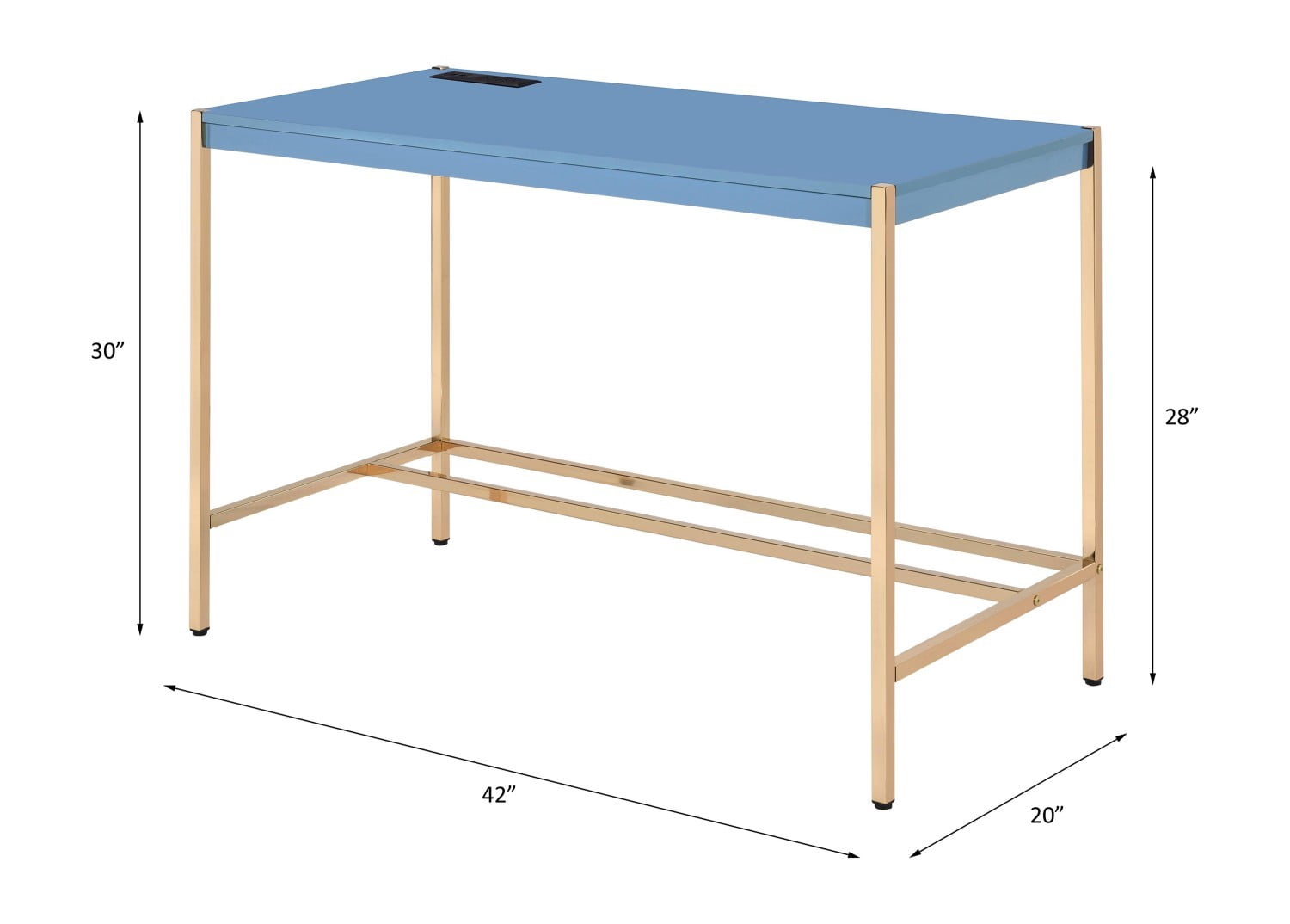 Modern Writing Desk with USB Port, Navy Blue & Gold Finish Minimalist Computer Desk for Home Office Bedroom Study