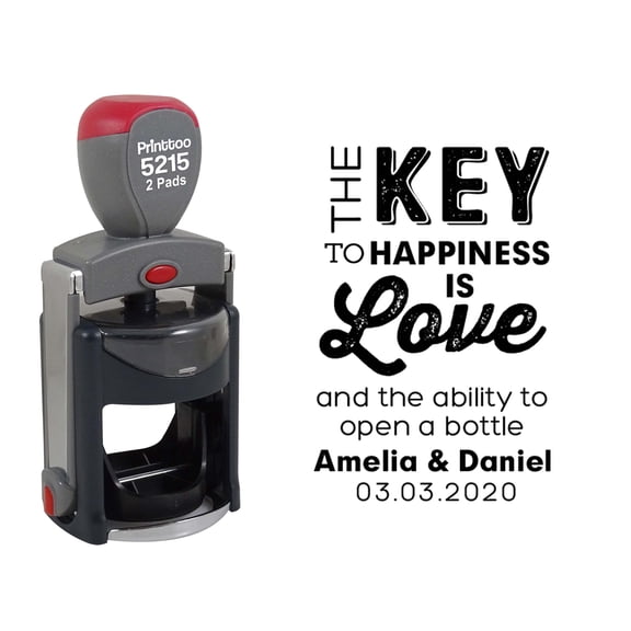 Printtoo Personalized Black Self Inking Opner Favor Custom Stamper The Key To Happiness Is Love Round Heavy Duty Stamp-45 mm